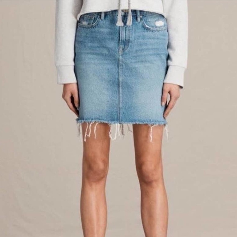 All Saints Kim Distressed Denim High Rise Mini Skirt 6